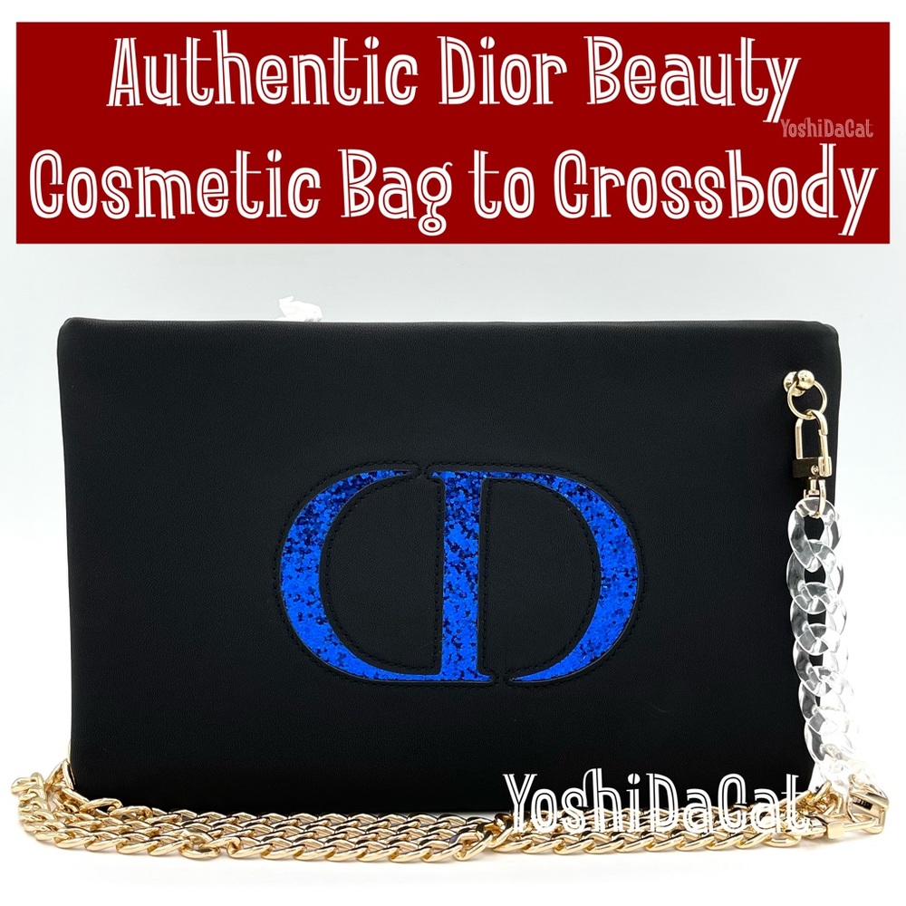 🆕 Dior Beauty Cosmetic Pouch to Crossbody Bag Purse, New Handbag, Black & Blue